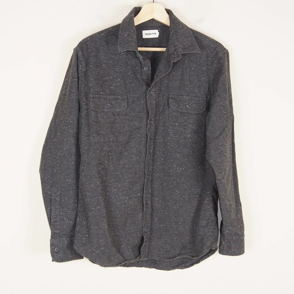 Taylor Stitch Dark Gray Organic Neppy Cotton Flannel Button Shirt Men 42 L